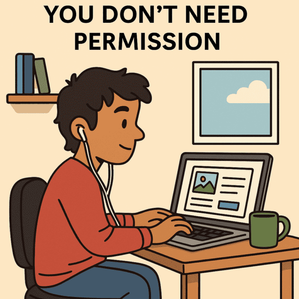Rework by Jason Fried and David Heinemeier Hansson (Person starting a side hustle at home with a laptop)