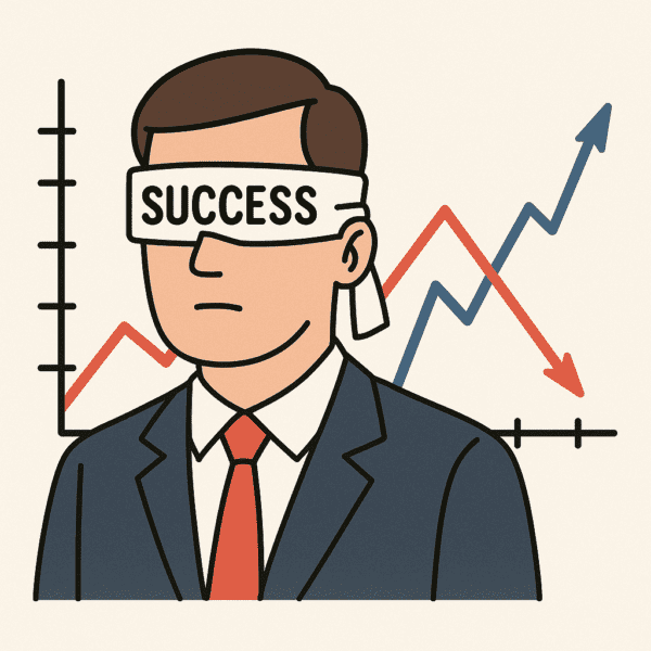 The Innovator's Dilemma by Clayton M. Christensen ( Illustration of a leader blinded by past success missing market changes.)