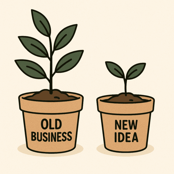 The Innovator's Dilemma by Clayton M. Christensen ( Visual of two plants representing the need to separate old businesses and new ideas)