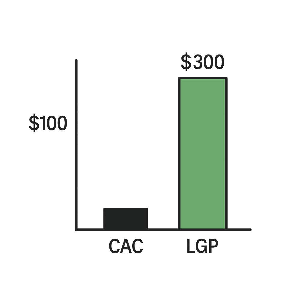 $100M Leads by Alex Hormozi (Bar chart showing the 3:1 ratio of profit to acquisition cost in paid ads)