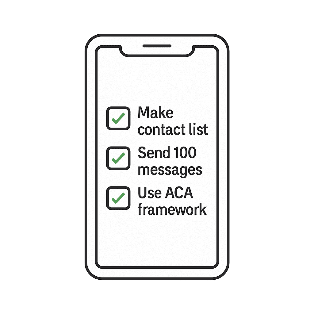 $100M Leads by Alex Hormozi (Checklist image showing the steps to execute warm outreach strategy)
