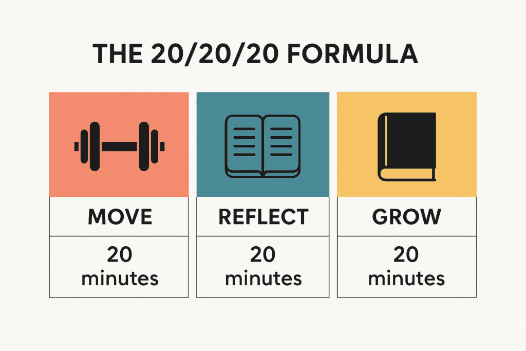 The 5AM Club by Robin Sharma (Infographic of The 20/20/20 Formula for morning productivity)