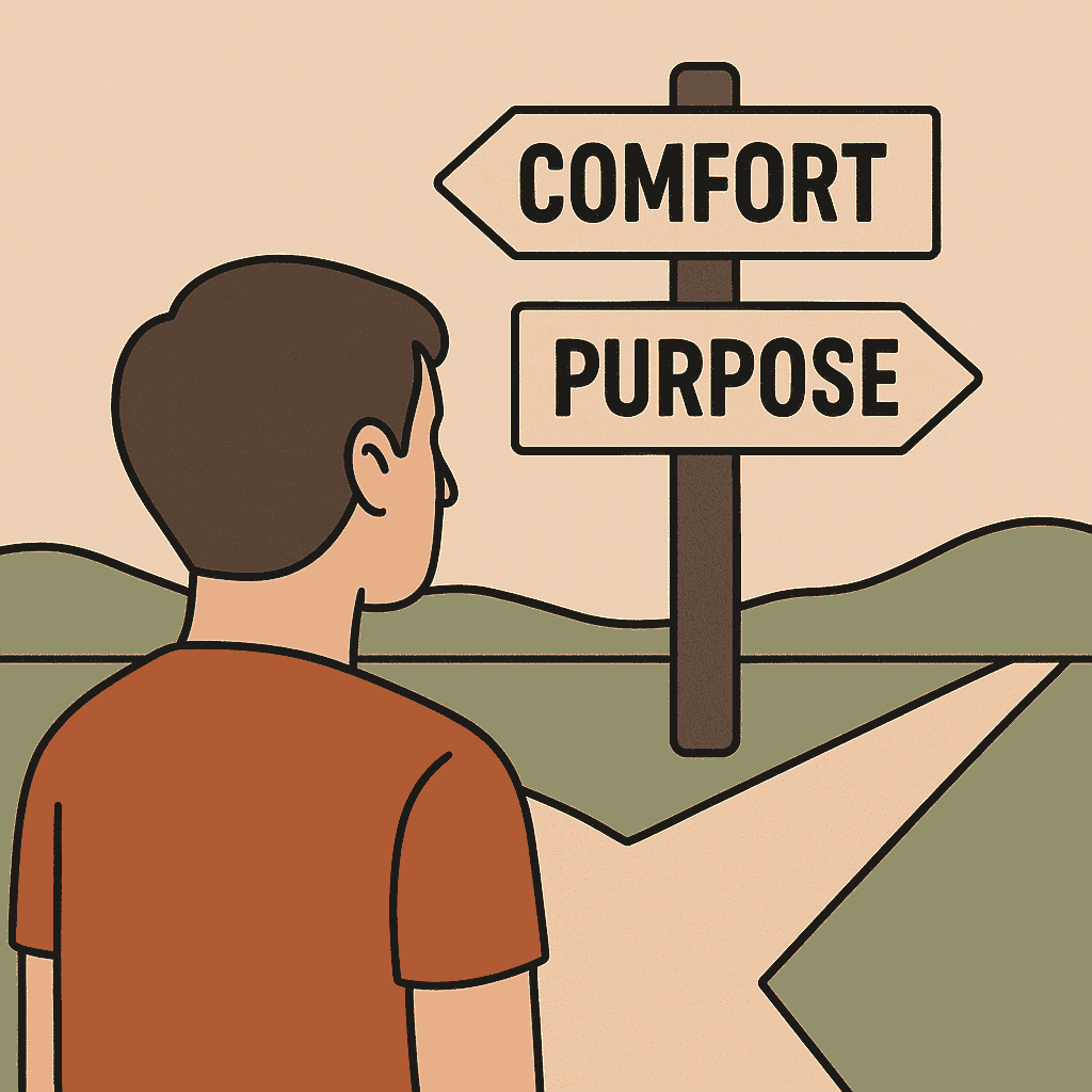 The Compound Effect by Darren Hardy LLC ( Person deciding between comfort and purpose symbolizing why-power)
