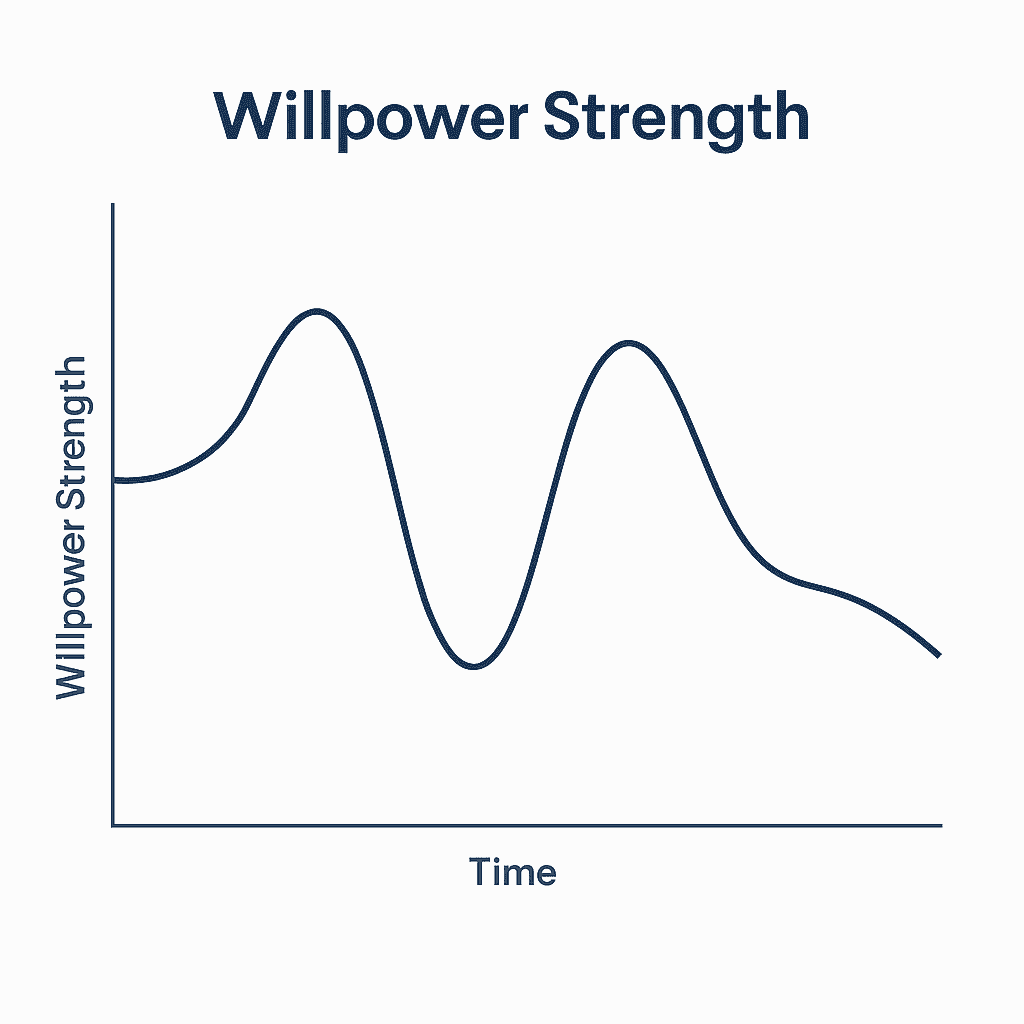 The Power of Habit by Charles Duhigg ( Line chart showing how willpower decreases throughout the day)