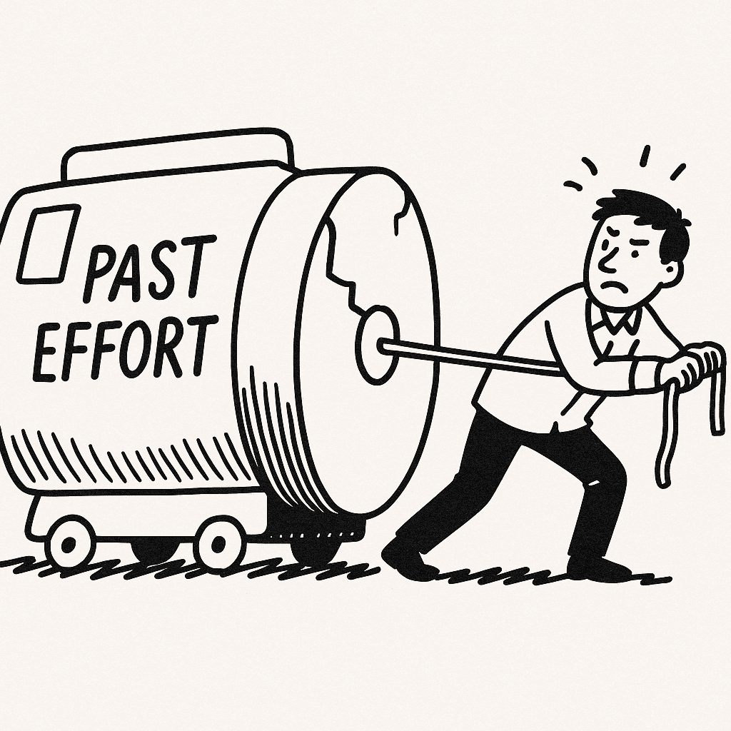 Thinking, Fast and Slow by Daniel Kahneman (Illustration of someone carrying the weight of sunk costs)