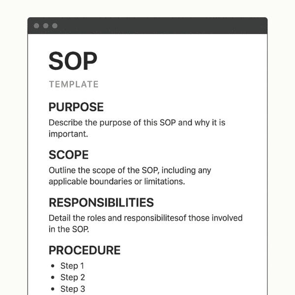 Traction by Gino Wickman ( Standard operating procedure document layout for small business process tracking)