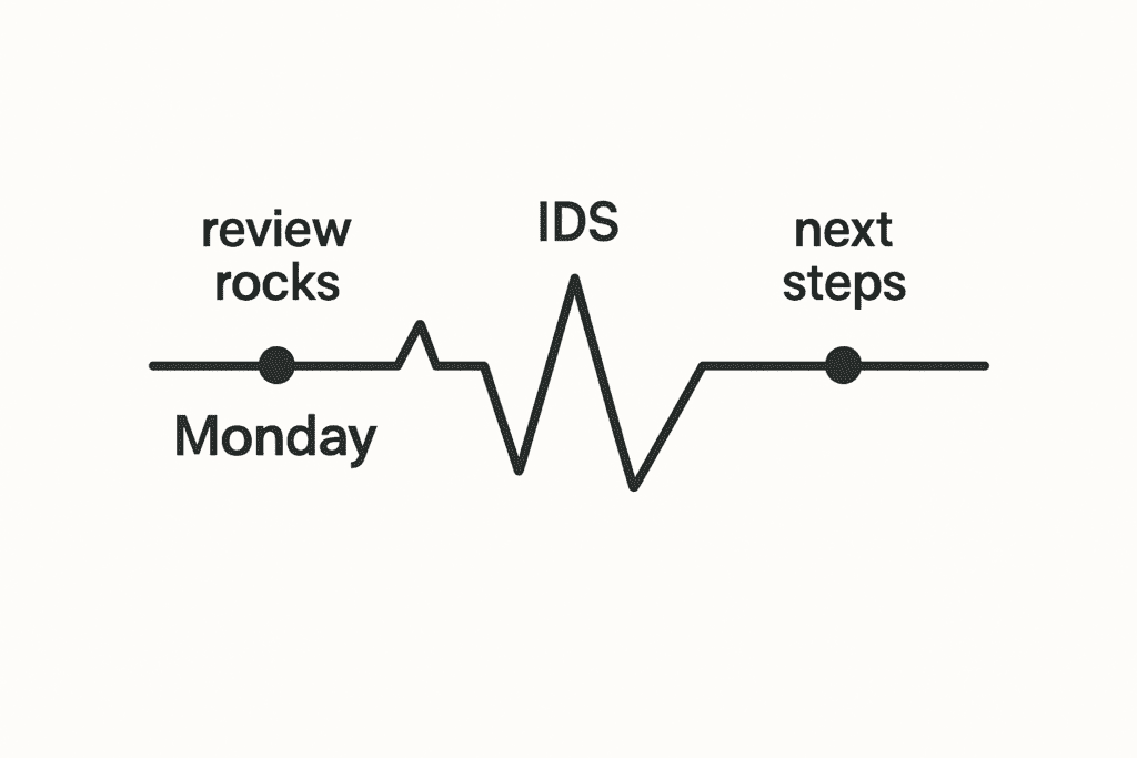Traction by Gino Wickman ( Company meeting rhythm represented by a heartbeat line showing weekly pulse)
