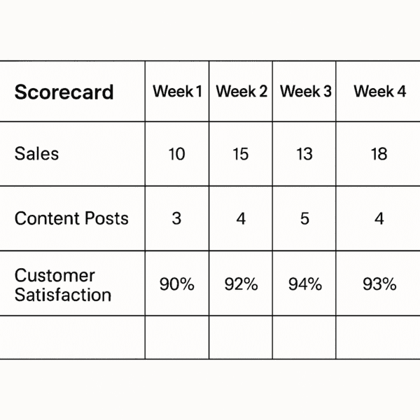 Traction by Gino Wickman ( Weekly business scorecard tracking key metrics like sales, content output, and customer satisfaction)