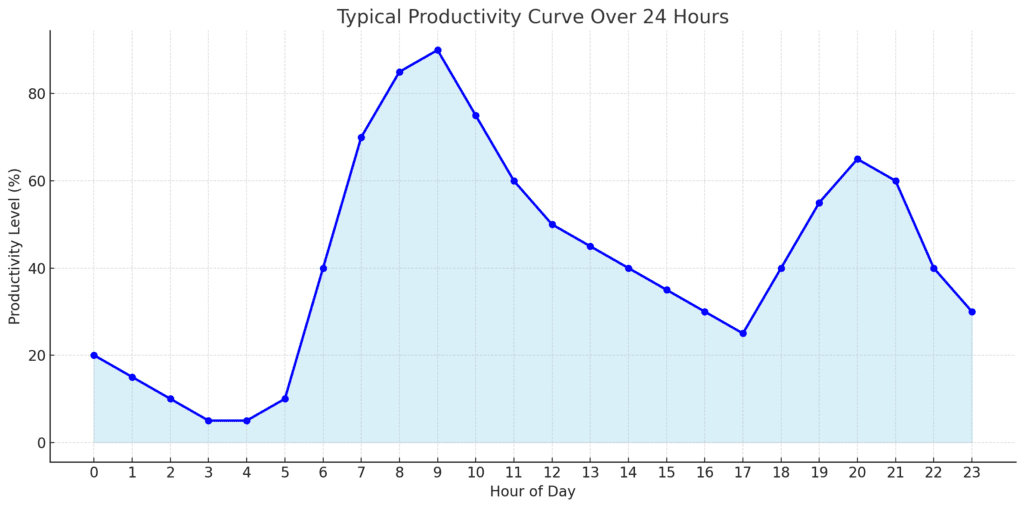 The Personal MBA by Josh Kaufman (Graph showing productivity energy cycles for better time management)