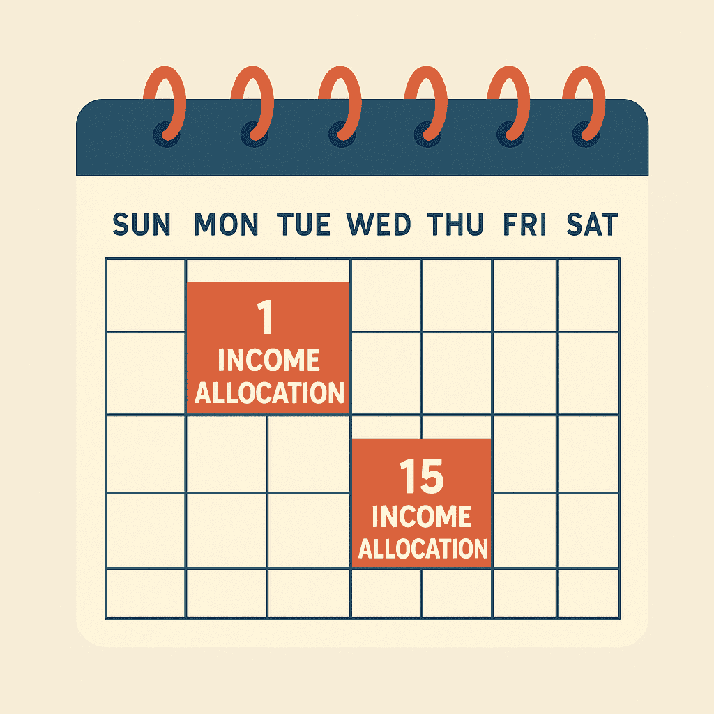 Profit First by Mike Michalowicz (Bi-monthly routine of checking and allocating income visually shown)
