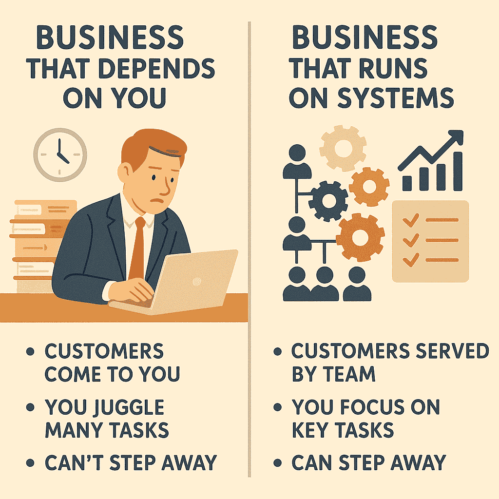 Your Next Five Moves by Patrick Bet-David (Side-by-side comparison of founder-dependent vs system-driven business)