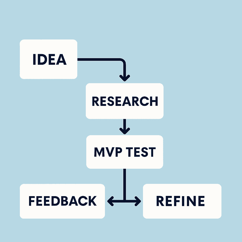 Starting a Business QuickStart Guide by Ken Colwell (Infographic showing steps to validate a business idea: from idea to testing with MVPs)