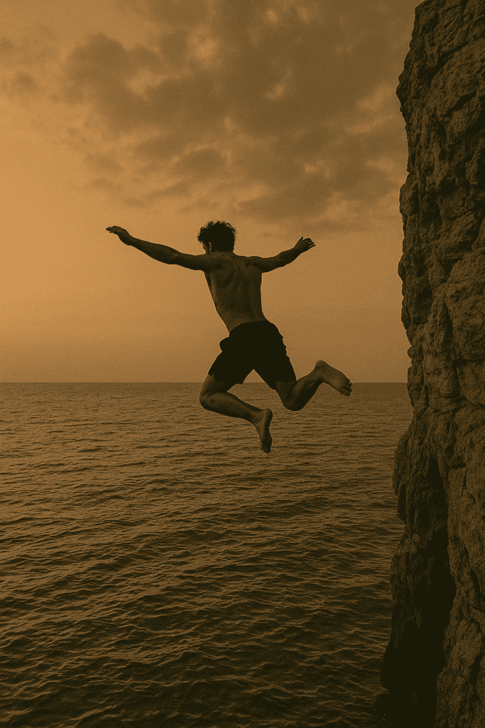Make Your Bed by Admiral William H. McRaven (Person jumping off a ledge to represent taking bold risks in life and business)