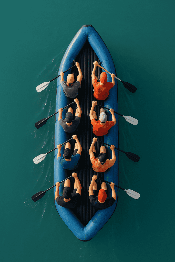 Make Your Bed by Admiral William H. McRaven (Teamwork represented by a group paddling a raft together)