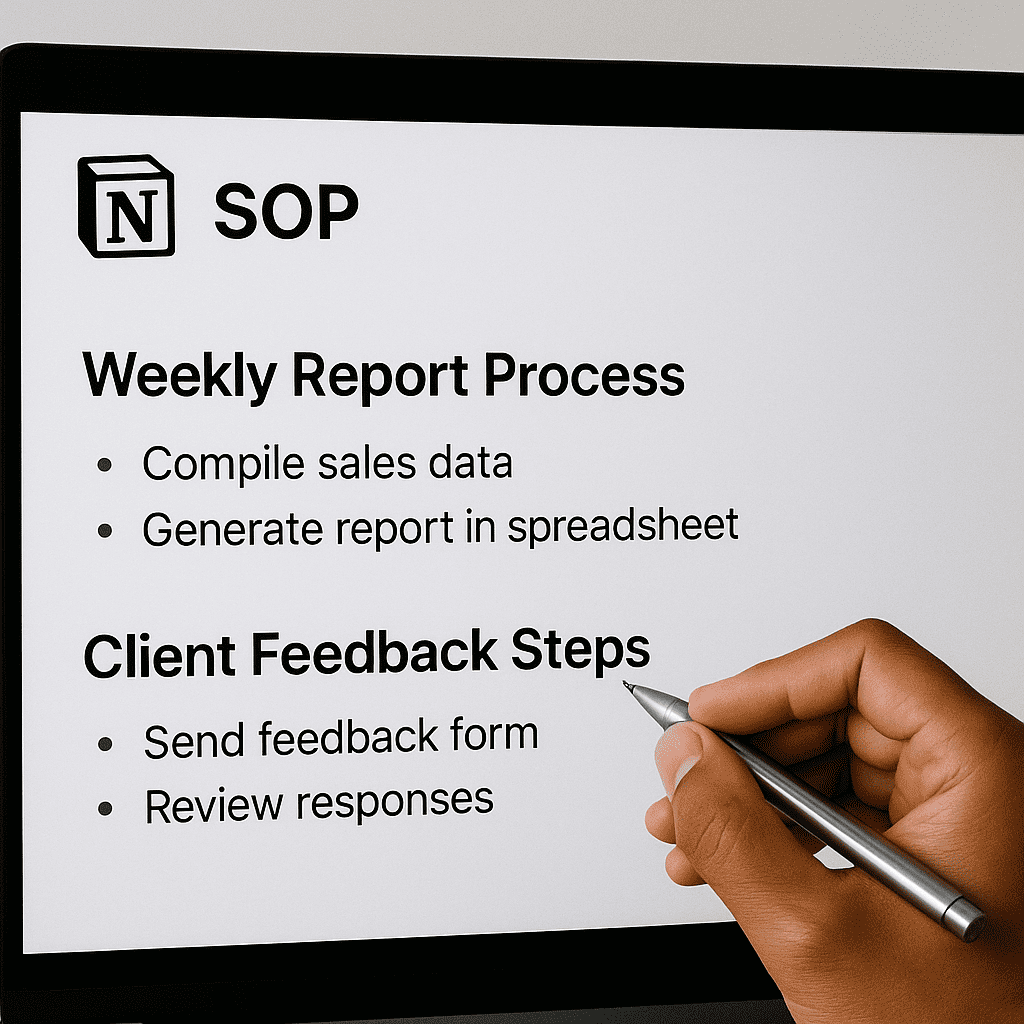 Writing SOPs for recurring tasks in small business administration using Notion