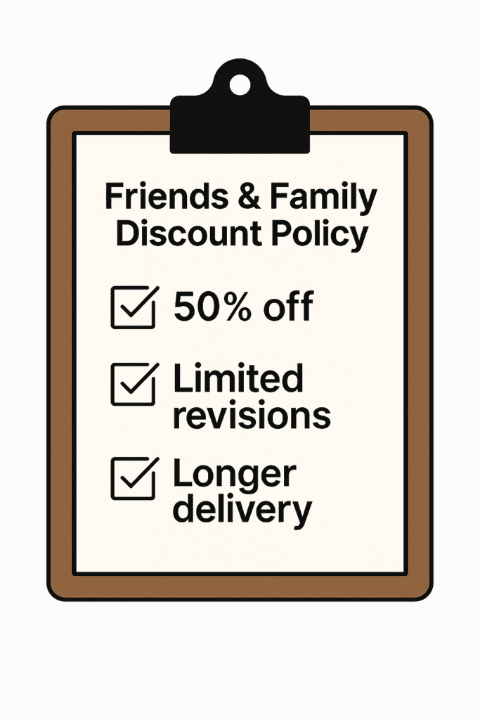 Entrepreneur defining a clear friends and family discount policy