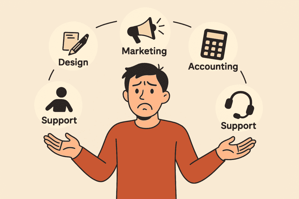 Solo founder overwhelmed by wearing too many hats in a small business