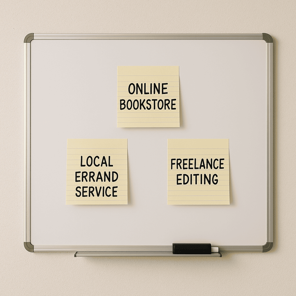 Simple small business ideas mapped out on a whiteboard
