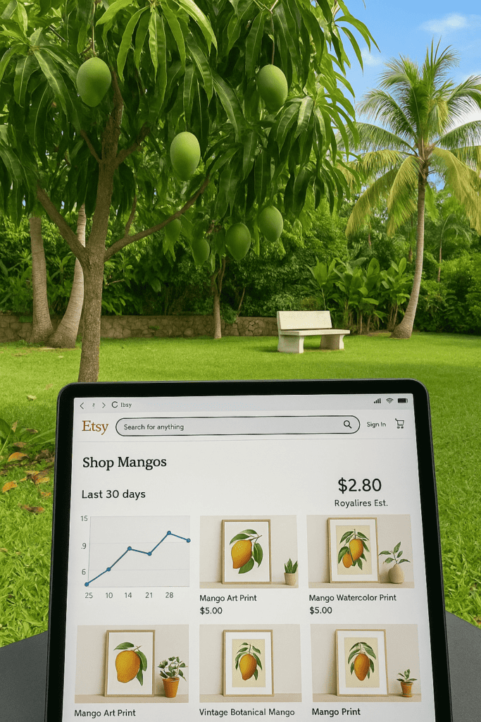 Etsy shop selling backyard mangoes as an unusual method to make money online from home