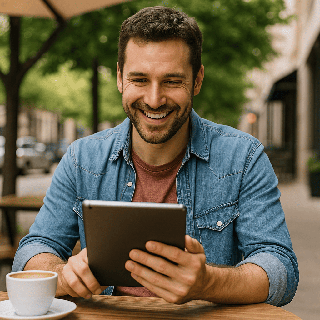 New entrepreneur gaining confidence while engaging with online feedback