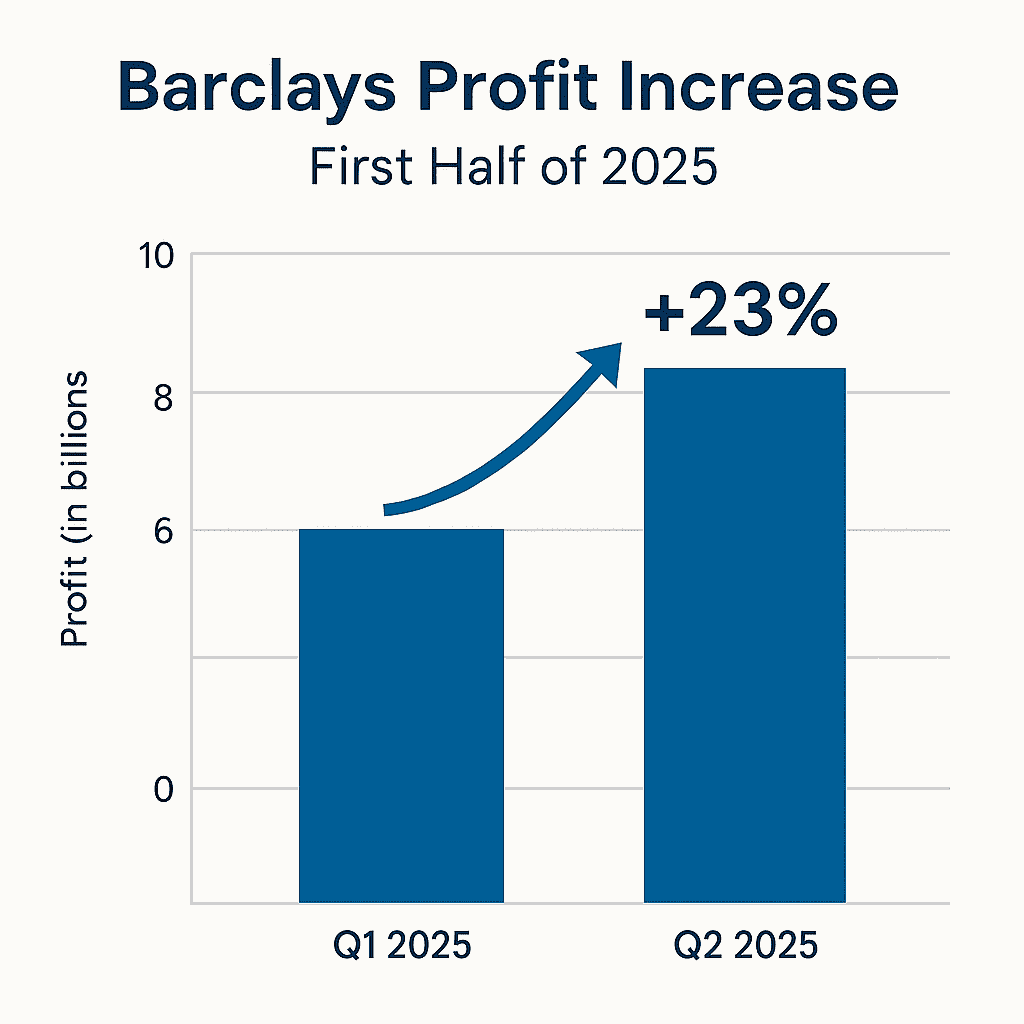 Chart highlighting Barclays profit increase by 23% in first half of 2025.